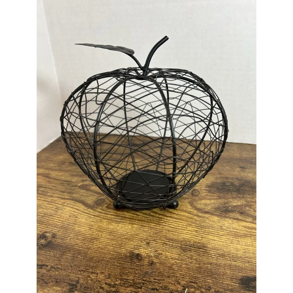 Vintage Black Wire Apple Candle Holder Teacher Fall Gift Farmhouse Decor 7 inch